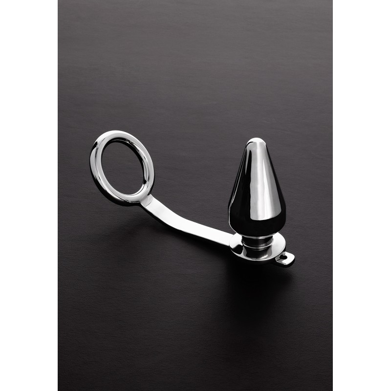 Μεταλλικό Δαχτυλίδι Πέους με Πρωκτική Σφήνα Metal C-Ring 45 mm with Butt Plug 45x100 mm - Ασημί | Μεταλλικά Δαχτυλίδια Πέους