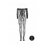 Ανοιχτό Ολόσωμο Καλσόν με Σχέδιο & Μανίκια Bodystocking with Off Shoulder Long Sleeves - Μαύρο | Ολόσωμα Καλσόν Μεγάλα Μεγέθη