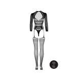 Ολόσωμο Καλσόν με Μανίκια & Ζαρτιέρες Bodystocking with Long Sleeves & Short Turtleneck - Μαύρο | Ολόσωμα Καλσόν Μεγάλα Μεγέθη