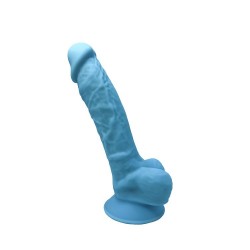 Dual Density Silicone Realistic Dildo with Balls & Suction Cup 17,5 cm - Blue