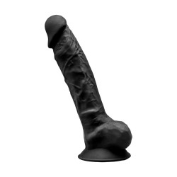 Dual Density Silicone Realistic Dildo with Balls & Suction Cup 23 cm - Black | Realistic Dildos