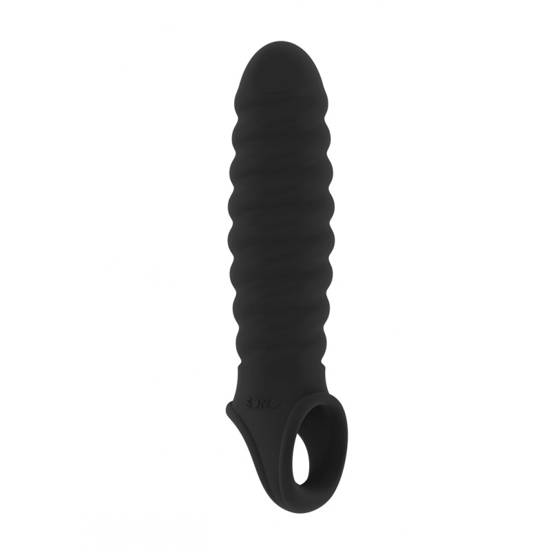Κάλυμμα Πέους με Δακτύλιο Όρχεων & Ραβδώσεις No. 32 Sono Ribbed Penis Extension with Ring - Μαύρο | Προεκτάσεις & Καλύμματα Πέους
