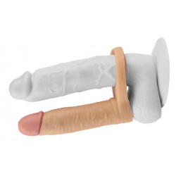 Προέκταση Πέους με Δόνηση & Δαχτυλίδι Vibrating Penis Extension for Double Penetration - Φυσικό Χρώμα
