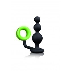 Fluorescent Beads Butt Plug with Cock Ring - Black/Green