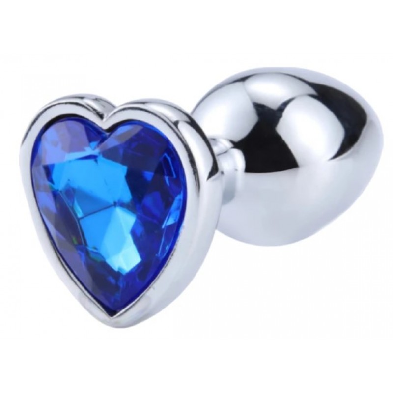 Μεταλλική Πρωκτική Σφήνα με Κόσμημα Καρδιά Hearty Large Metal Butt Plug with Heart Jewel - Ασημί/Μπλε | Πρωκτικές Σφήνες με Κόσμημα