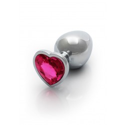 Large Heart Gem Metal Butt Plug - Silver/Pink