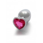 Μεταλλική Πρωκτική Σφήνα με Κόσμημα Καρδιά Large Heart Gem Metal Butt Plug - Ασημί/Ροζ | Πρωκτικές Σφήνες με Κόσμημα