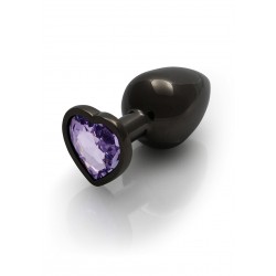 Large Heart Gem Metal Butt Plug - Black/Purple