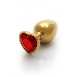 Large Heart Gem Metal Butt Plug - Gold/Red