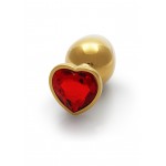 Μεταλλική Πρωκτική Σφήνα με Κόσμημα Καρδιά Large Heart Gem Metal Butt Plug - Χρυσό/Κόκκινο | Πρωκτικές Σφήνες με Κόσμημα