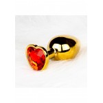 Μεταλλική Πρωκτική Σφήνα με Κόσμημα Καρδιά Large Heart Gem Metal Butt Plug - Χρυσό/Κόκκινο | Πρωκτικές Σφήνες με Κόσμημα