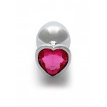 Μεταλλική Πρωκτική Σφήνα με Κόσμημα Καρδιά Medium Heart Gem Metal Butt Plug - Ασημί/Ροζ | Πρωκτικές Σφήνες με Κόσμημα