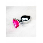 Μεταλλική Πρωκτική Σφήνα με Κόσμημα Καρδιά Medium Heart Gem Metal Butt Plug - Ασημί/Ροζ | Πρωκτικές Σφήνες με Κόσμημα
