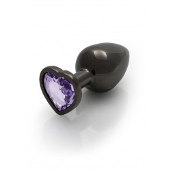 Medium Heart Gem Metal Butt Plug - Black/Purple