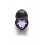 Medium Heart Gem Metal Butt Plug - Black/Purple | Jewel Butt Plugs