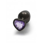Μεταλλική Πρωκτική Σφήνα με Κόσμημα Καρδιά Medium Heart Gem Metal Butt Plug - Μαύρο/Μωβ | Πρωκτικές Σφήνες με Κόσμημα