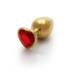 Medium Heart Gem Metal Butt Plug - Gold/Red