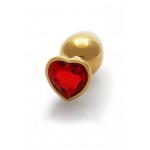 Medium Heart Gem Metal Butt Plug - Gold/Red | Jewel Butt Plugs