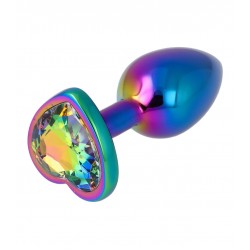 No.33 Small Metal Butt Plug with Heart Jewel - Multicolour