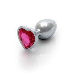 Μεταλλική Πρωκτική Σφήνα με Κόσμημα Καρδιά Small Heart Gem Metal Butt Plug - Ασημί/Ροζ | Πρωκτικές Σφήνες με Κόσμημα