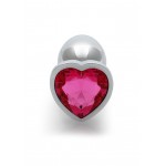 Μεταλλική Πρωκτική Σφήνα με Κόσμημα Καρδιά Small Heart Gem Metal Butt Plug - Ασημί/Ροζ | Πρωκτικές Σφήνες με Κόσμημα