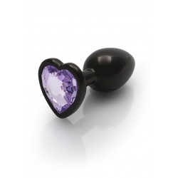 Small Heart Gem Metal Butt Plug - Black/Purple
