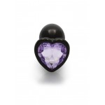 Μεταλλική Πρωκτική Σφήνα με Κόσμημα Καρδιά Small Heart Gem Metal Butt Plug - Μαύρο/Μωβ | Πρωκτικές Σφήνες με Κόσμημα