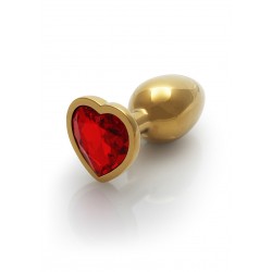 Small Heart Gem Metal Butt Plug - Gold/Red