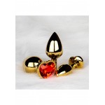 Small Heart Gem Metal Butt Plug - Gold/Red | Jewel Butt Plugs