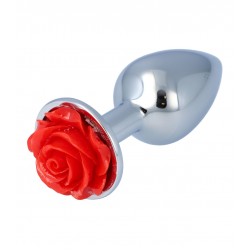 Μεταλλική Πρωκτική Σφήνα με Κόσμημα Τριαντάφυλλο No.25 Metal Butt Plug with Rose Jewel Small - Ασημί/Κόκκινο | Πρωκτικές Σφήνες με Κόσμημα