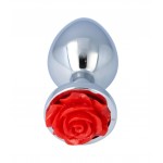 Μεταλλική Πρωκτική Σφήνα με Κόσμημα Τριαντάφυλλο No.26 Metal Butt Plug with Rose Jewel Medium - Ασημί/Κόκκινο | Πρωκτικές Σφήνες με Κόσμημα