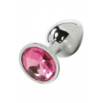 Μεταλλική Πρωκτική Σφήνα με Κυκλικό Κόσμημα Bejeweled Stainless Steel Butt Plug - Ασημί/Ροζ | Πρωκτικές Σφήνες με Κόσμημα