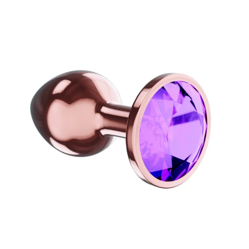 Μεταλλική Πρωκτική Σφήνα με Κυκλικό Κόσμημα Diamond Amethyst Large Metal Jewel Butt Plug - Χρυσό/Ροζ | Πρωκτικές Σφήνες με Κόσμημα