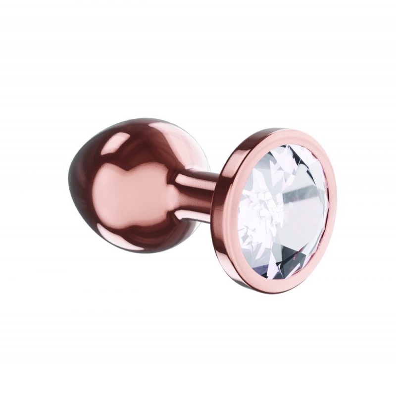 Μεταλλική Πρωκτική Σφήνα με Κυκλικό Κόσμημα Diamond Moonstone Shine Small Metal Jewel Butt Plug - Χρυσό/Διάφανο | Πρωκτικές Σφήνες με Κόσμημα