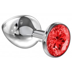 Μεταλλική Πρωκτική Σφήνα με Κυκλικό Κόσμημα Diamond Sparkle Large Metal Jewel Butt Plug - Ασημί/Κόκκινο | Πρωκτικές Σφήνες με Κόσμημα