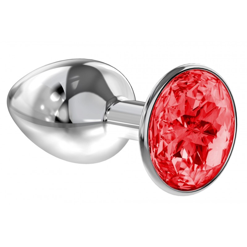 Μεταλλική Πρωκτική Σφήνα με Κυκλικό Κόσμημα Diamond Sparkle Small Metal Jewel Butt Plug - Ασημί/Κόκκινο | Πρωκτικές Σφήνες με Κόσμημα