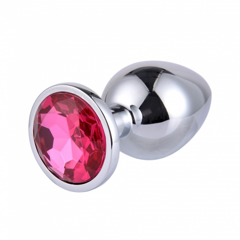 Μεταλλική Πρωκτική Σφήνα με Κυκλικό Κόσμημα Large Metallic Butt Plug with Round Jewel - Ασημί/Ροζ | Πρωκτικές Σφήνες με Κόσμημα