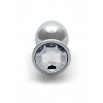 Μεταλλική Πρωκτική Σφήνα με Κυκλικό Κόσμημα Large Round Gem Metal Butt Plug - Ασημί/Διάφανο | Πρωκτικές Σφήνες με Κόσμημα