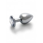 Large Round Gem Metal Butt Plug - Silver/Transparent | Jewel Butt Plugs