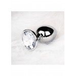 Μεταλλική Πρωκτική Σφήνα με Κυκλικό Κόσμημα Large Round Gem Metal Butt Plug - Ασημί/Διάφανο | Πρωκτικές Σφήνες με Κόσμημα