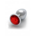 Μεταλλική Πρωκτική Σφήνα με Κυκλικό Κόσμημα Large Round Gem Metal Butt Plug - Ασημί/Κόκκινο | Πρωκτικές Σφήνες με Κόσμημα