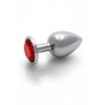 Μεταλλική Πρωκτική Σφήνα με Κυκλικό Κόσμημα Large Round Gem Metal Butt Plug - Ασημί/Κόκκινο | Πρωκτικές Σφήνες με Κόσμημα
