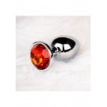 Large Round Gem Metal Butt Plug - Silver/Red | Jewel Butt Plugs