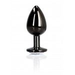 Μεταλλική Πρωκτική Σφήνα με Κυκλικό Κόσμημα Large Round Gem Metal Butt Plug - Μαύρο/Διάφανο | Πρωκτικές Σφήνες με Κόσμημα