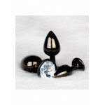Μεταλλική Πρωκτική Σφήνα με Κυκλικό Κόσμημα Large Round Gem Metal Butt Plug - Μαύρο/Διάφανο | Πρωκτικές Σφήνες με Κόσμημα
