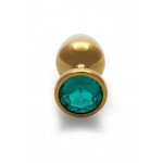 Μεταλλική Πρωκτική Σφήνα με Κυκλικό Κόσμημα Large Round Gem Metal Butt Plug - Χρυσό/Πράσινο | Πρωκτικές Σφήνες με Κόσμημα