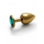 Μεταλλική Πρωκτική Σφήνα με Κυκλικό Κόσμημα Large Round Gem Metal Butt Plug - Χρυσό/Πράσινο | Πρωκτικές Σφήνες με Κόσμημα