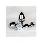 Medium Round Gem Metal Butt Plug - Silver/Transparent | Jewel Butt Plugs