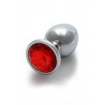 Μεταλλική Πρωκτική Σφήνα με Κυκλικό Κόσμημα Medium Round Gem Metal Butt Plug - Ασημί/Κόκκινο | Πρωκτικές Σφήνες με Κόσμημα