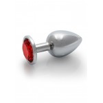 Μεταλλική Πρωκτική Σφήνα με Κυκλικό Κόσμημα Medium Round Gem Metal Butt Plug - Ασημί/Κόκκινο | Πρωκτικές Σφήνες με Κόσμημα